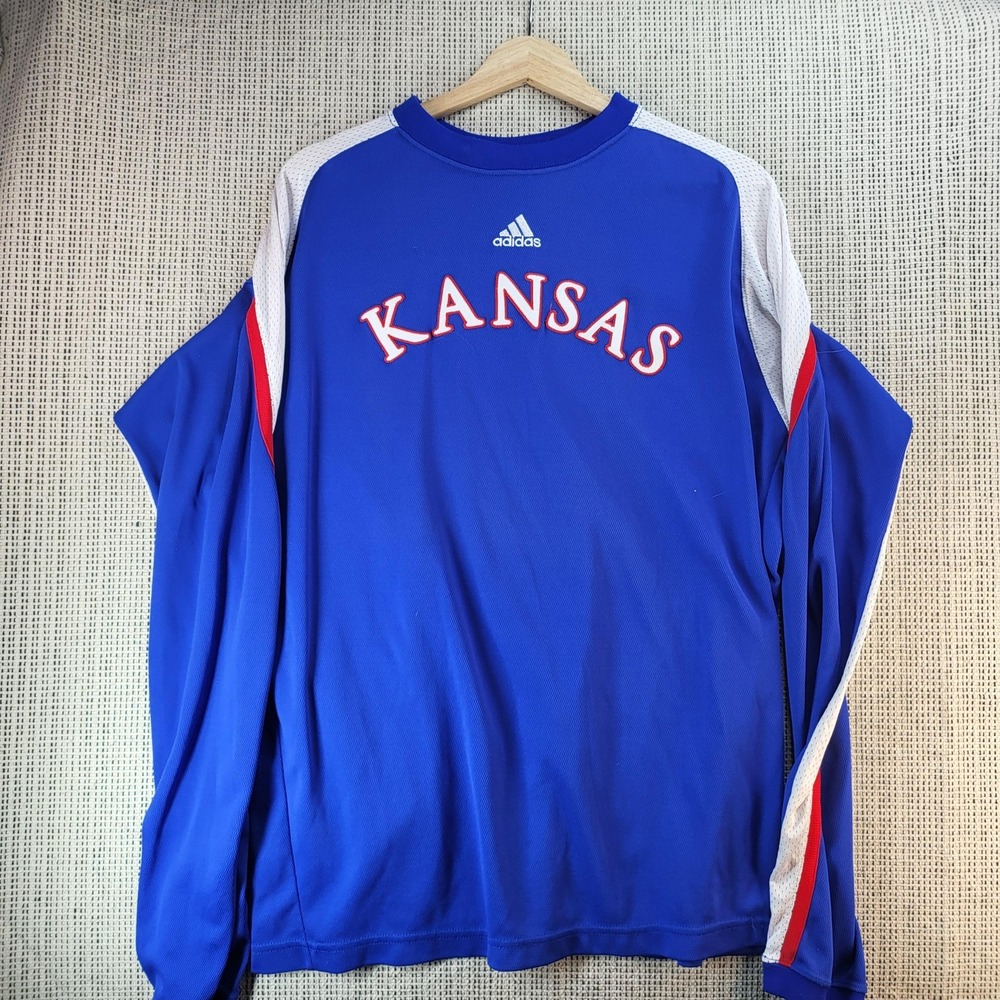 Kansas Jayhawks Shirt Mens Medium Blue NCAA Basketball‎ Adidas Long Sleeve